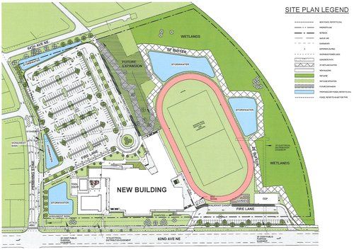 SITE PLAN FOR THE NEW HEALTH AND WELLNESS-FOCUSED CAMPUS FEATURING A NEW MIDDLE SCHOOL AND YMCA